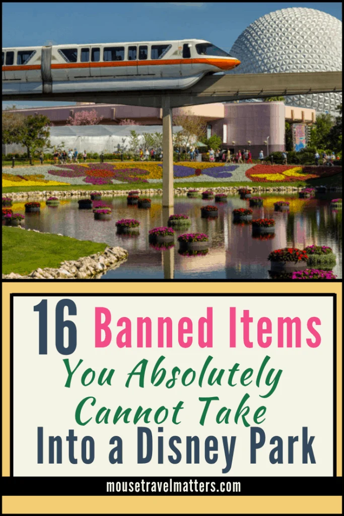 16 Things that won't make it past security at Disney What is banned at Disney? Disney does have a short list of banned items and behaviors in their parks. Here is the list and a few reasons behind most of them