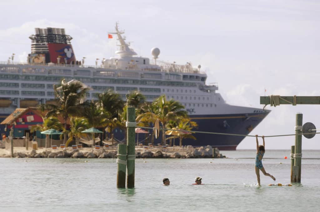 Castaway Cay, Disney's private island paradise in the Bahamas, features separate beaches for families, adults, and teens. At the family beach, children will have a ball on the water play structure designed just for them