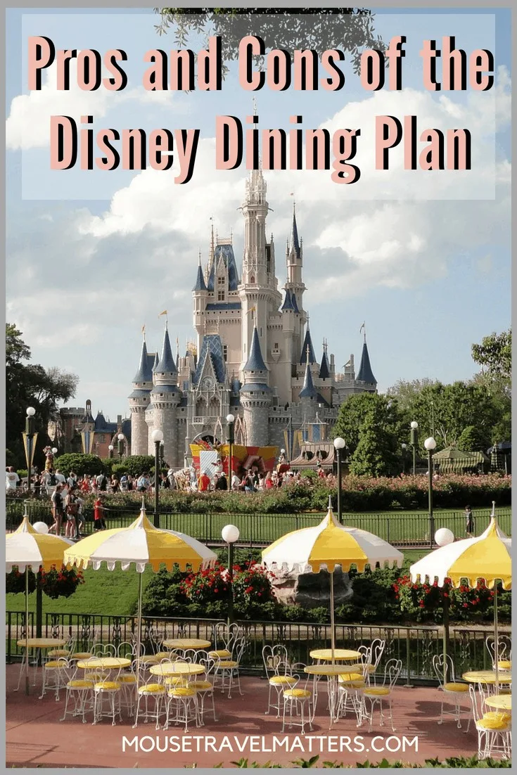 The Disney Dining Plan is a system of prepaying for meal credits and cashing them out towards a meal at your selected (and qualifying) restaurant. But every good thing has its downs. This is our pros and cons of the Disney Dining Plan. #disney #disnedining #disneyworld #waltdisneyworld 