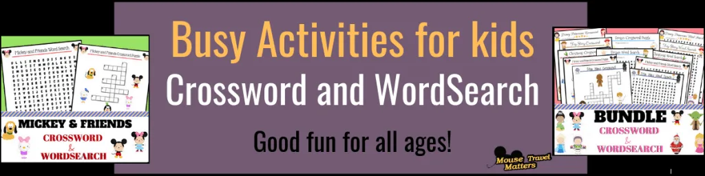 Busy activities for kids - crossword and wordsearch Disney themed