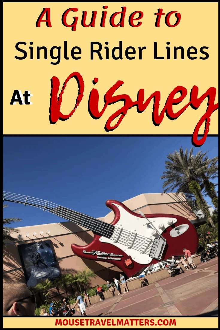A Guide to Single Rider Lines at Walt Disney World. Three of Disney biggest most popular rides have something called a single rider line which will get you to the front of the line faster! The single rider lines at Disney World offer solo travelers, or guests whose family may not want to join, the opportunity to enter a special line at select Disney World rides.
