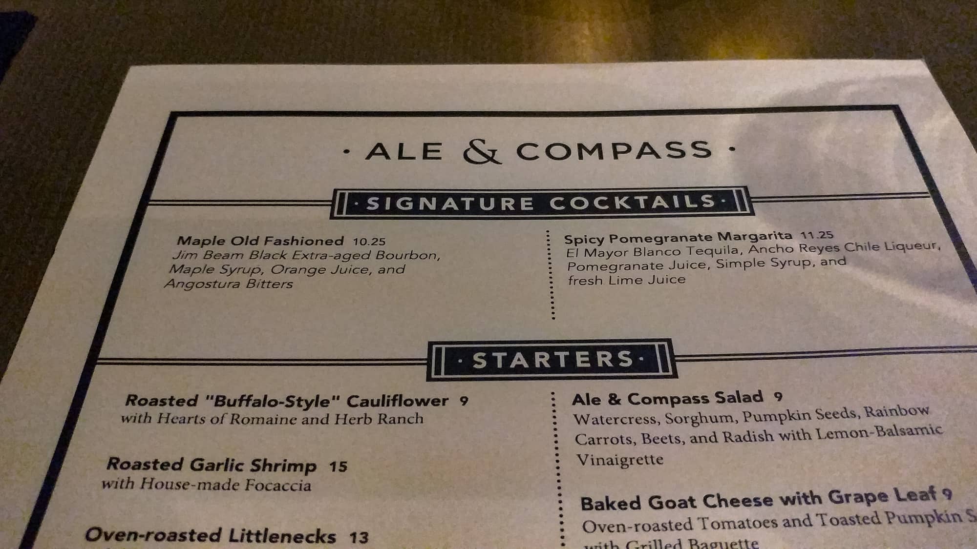 Dining Review of Ale & Compass at Disney's Yacht Club Resort