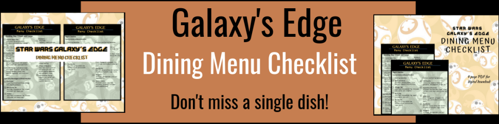 Galaxy's Edge dining menu souvenir checklist