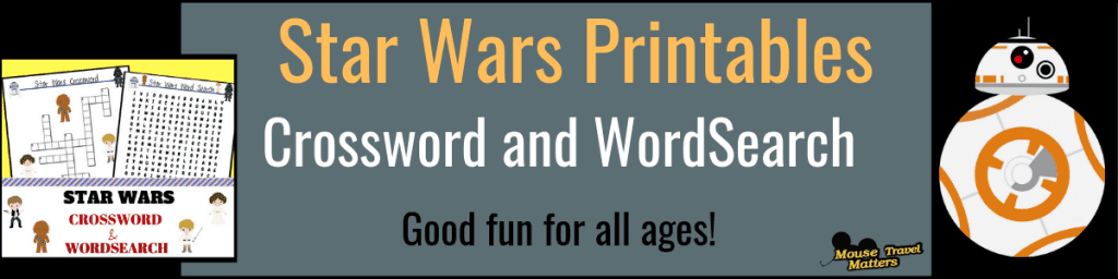 Disney Star Wars printable; crossword and word search for all ages