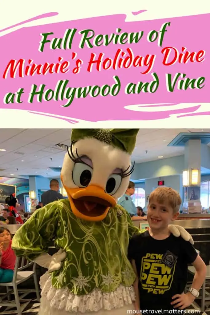 Minnie’s Holiday Dine is a Christmas-themed character meal Walt Disney World is offering at Hollywood and Vine in Disney’s Hollywood Studios