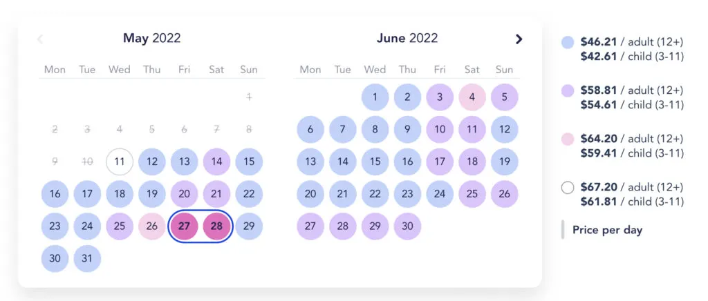 Disneyland Paris date-based Disney park ticket pricing.